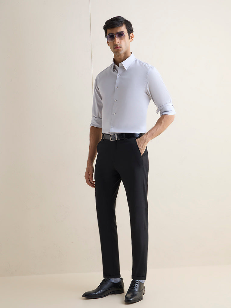 WES Formals Black Slim-Fit Mid-Rise Trousers