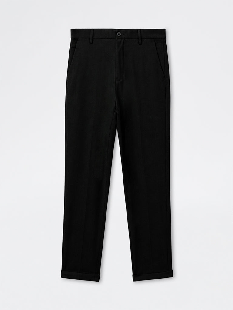WES Formals Black Slim-Fit Mid-Rise Trousers