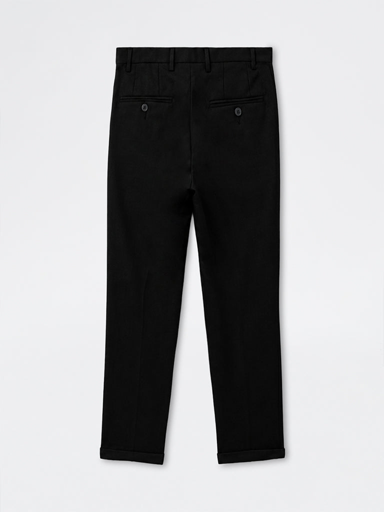 WES Formals Black Slim-Fit Mid-Rise Trousers