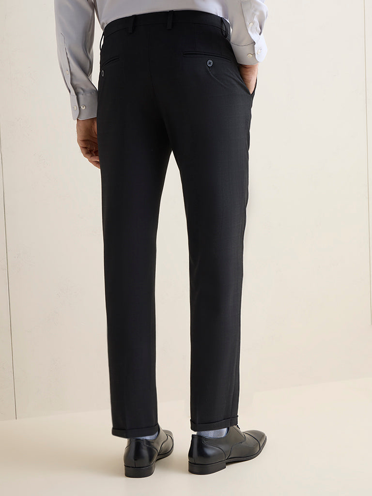 WES Formals Black Slim-Fit Mid-Rise Trousers