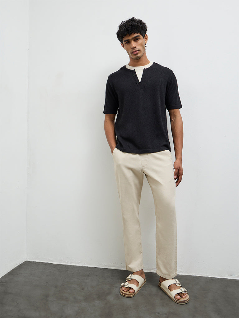 ETA Black Textured Relaxed-Fit T-Shirt