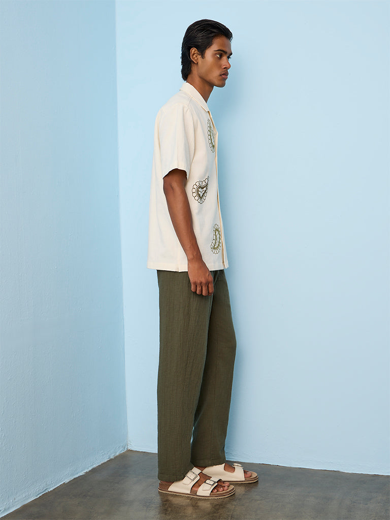 ETA Olive Textured Relaxed-Fit Mid-Rise Cotton Chinos