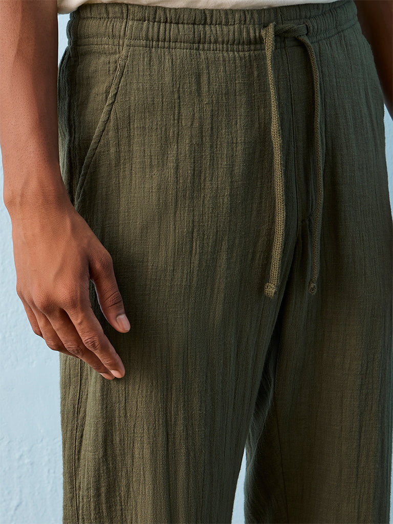 ETA Olive Textured Relaxed-Fit Mid-Rise Cotton Chinos