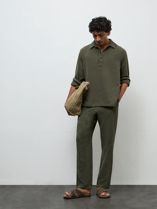 ETA Olive Textured Relaxed-Fit Cotton Shirt