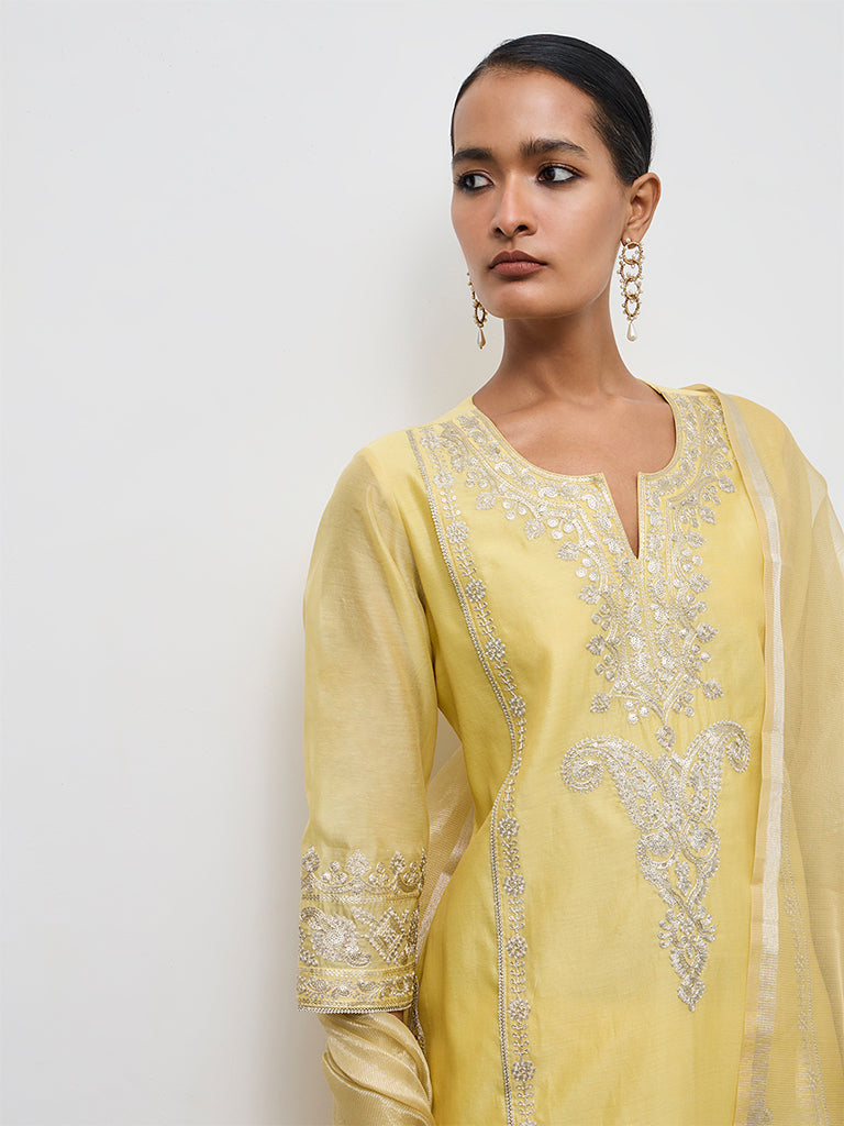 Buy Vark Yellow Embroidered Cotton-Blend A-Line Ethnic Set from Westside