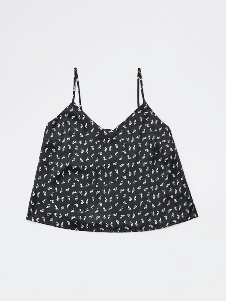 Wunderlove Black Floral Printed Camisole