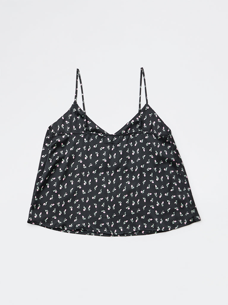Wunderlove Black Floral Printed Camisole