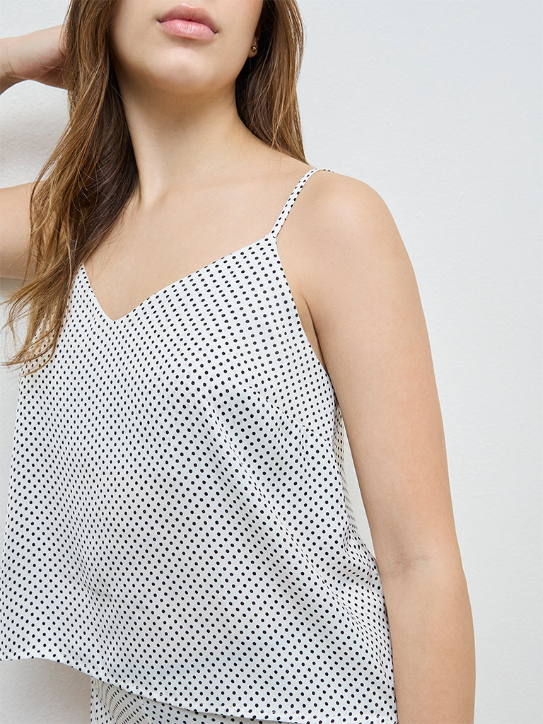 Wunderlove White Polka-Dot Camisole