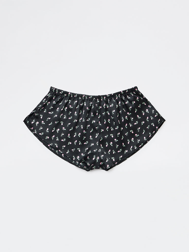 Wunderlove Black Floral Printed High-Rise Shorts