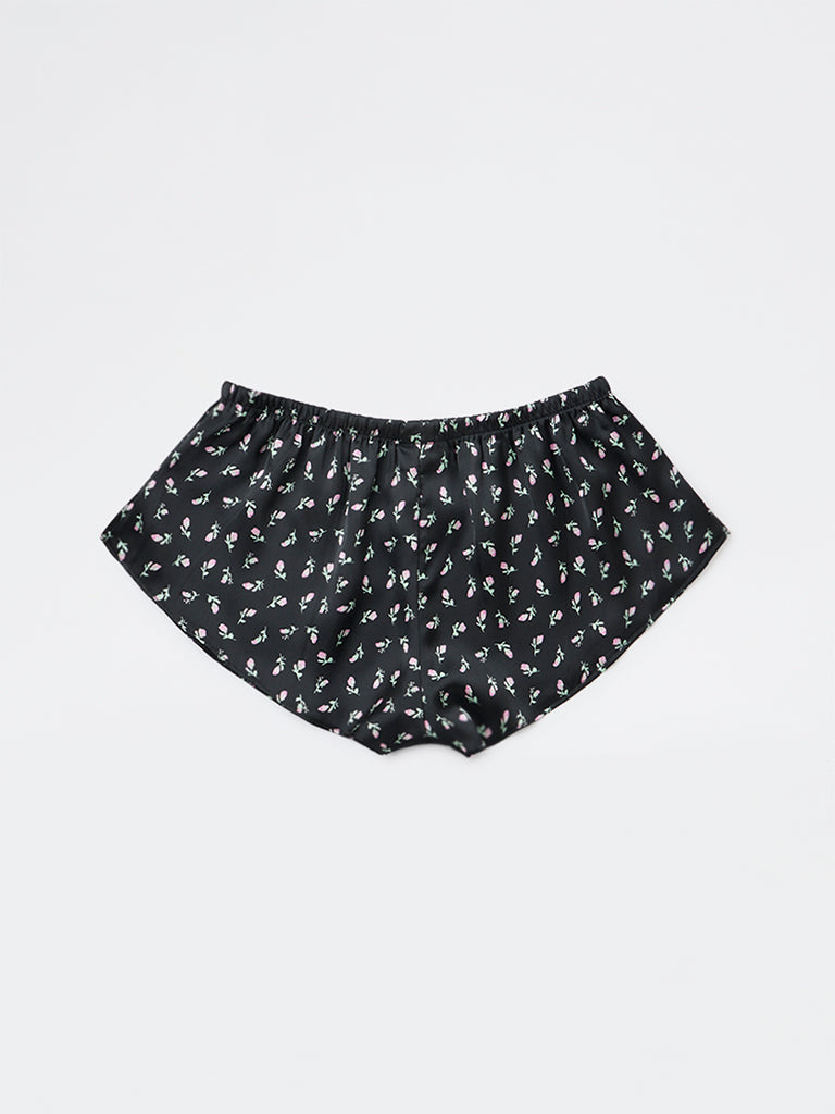 Wunderlove Black Floral Printed High-Rise Shorts