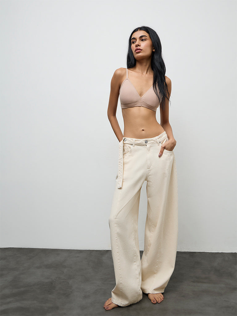 Superstar Taupe Waffle-Textured Soft Padded Non-Wired Bra