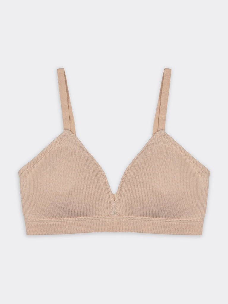 Superstar Light Beige Waffle-Textured Padded Cotton-Blend Bra