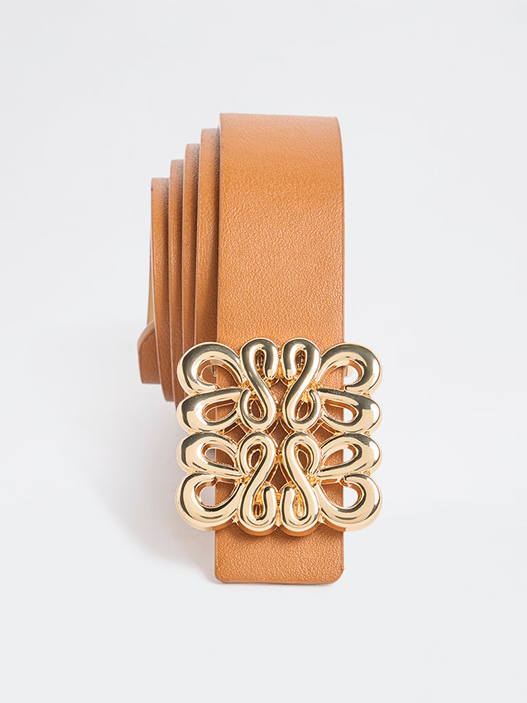 Westside Accessories Tan Patterned Buckle Belt