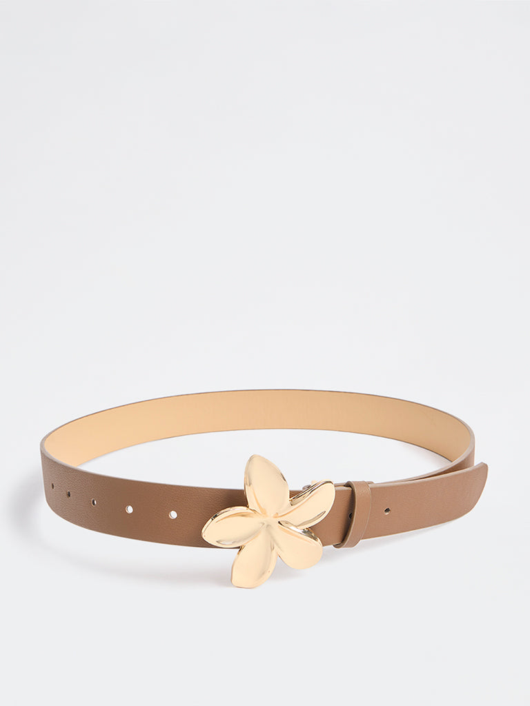 Westside Accessories Brown Floral Buckle Belt