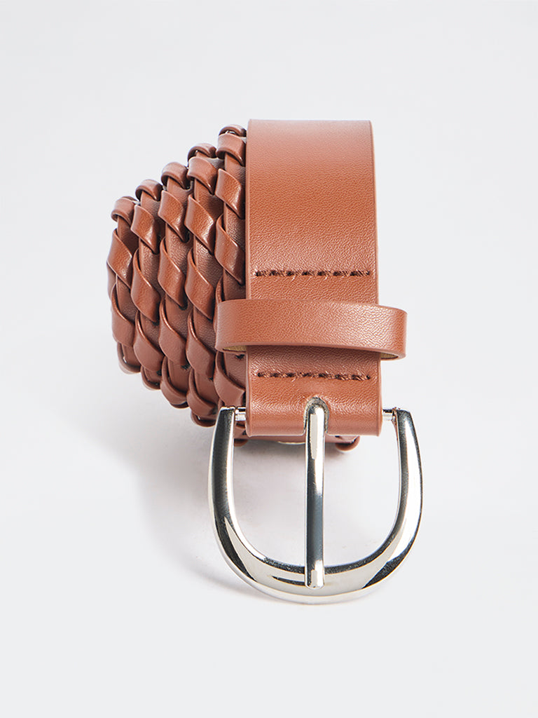 Westside Accessories Brown Woven Design Buckle Belt