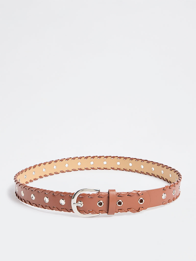 Westside Accessories Brown Woven Design Buckle Belt