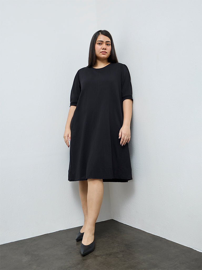 Gia Black Solid A-Line Cotton Dress