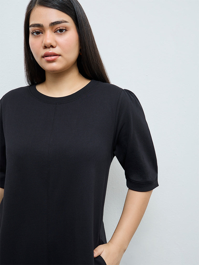 Gia Black Solid A-Line Cotton Dress
