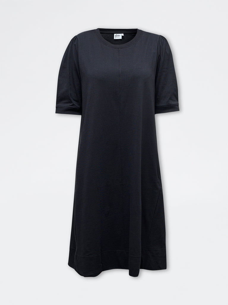 Gia Black Solid A-Line Cotton Dress