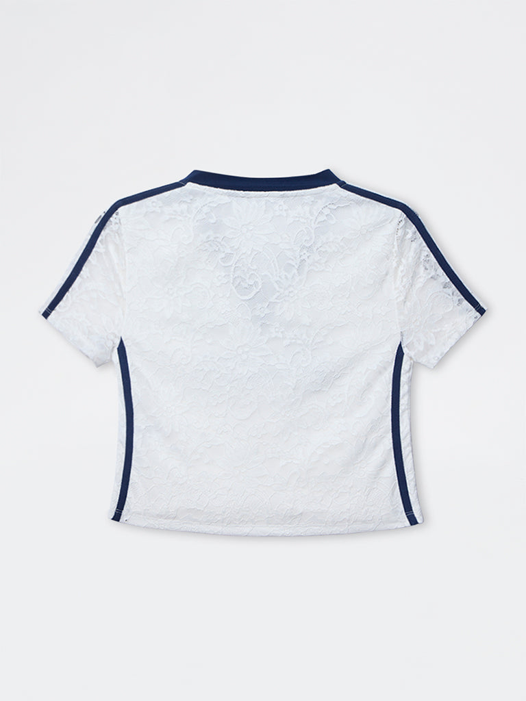 Nuon White Text-Detailed Lace T-Shirt
