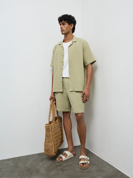 ETA Sage Crinkle-Textured Relaxed-Fit Mid-Rise Cotton Shorts