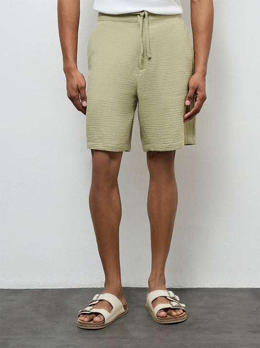 ETA Sage Crinkle-Textured Relaxed-Fit Mid-Rise Cotton Shorts