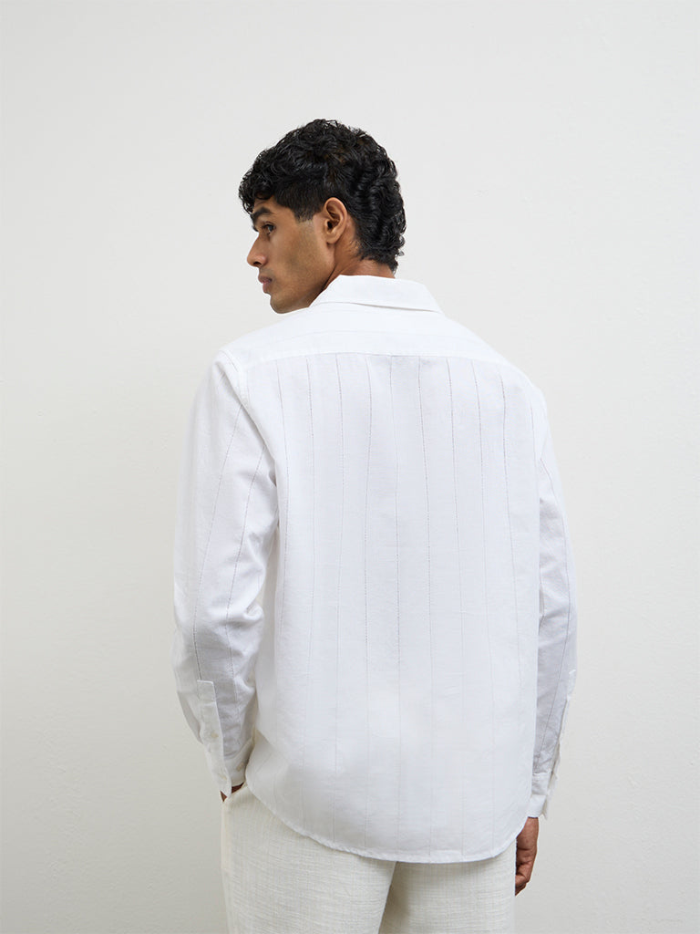 ETA White Self-Striped Relaxed-Fit Cotton-Blend Shirt
