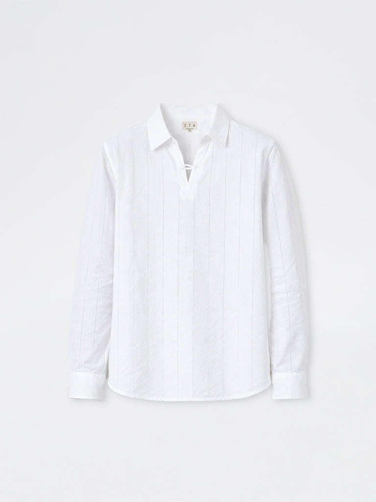 ETA White Self-Striped Relaxed-Fit Cotton-Blend Shirt