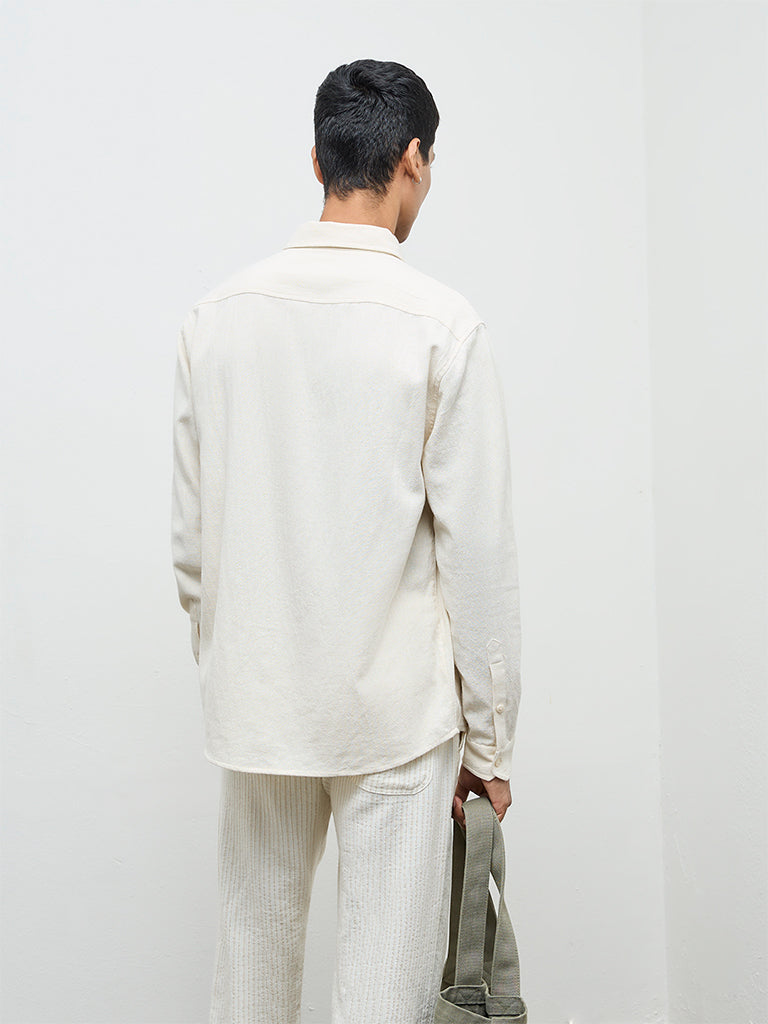 ETA Off-White Embroidered Relaxed-Fit Cotton Shirt