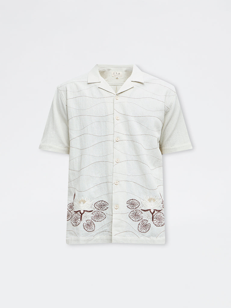 ETA Off-White Floral Embroidered Relaxed-Fit Cotton Shirt