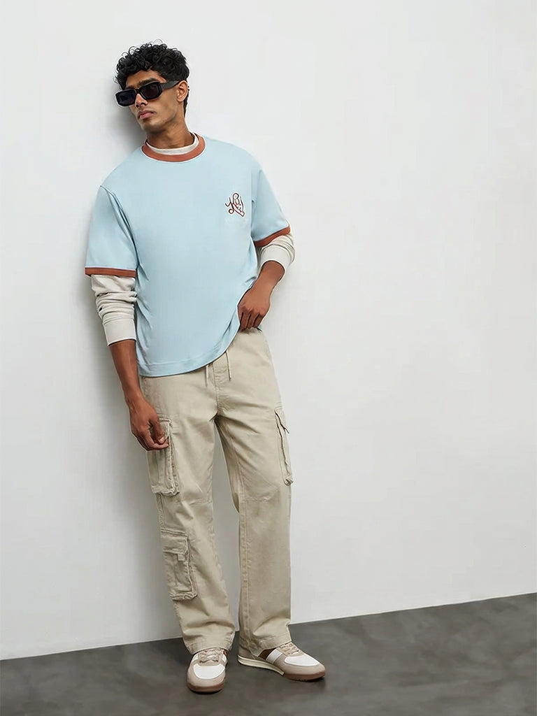Nuon Beige Relaxed-Fit Mid-Rise Cotton-Blend Cargo Pants
