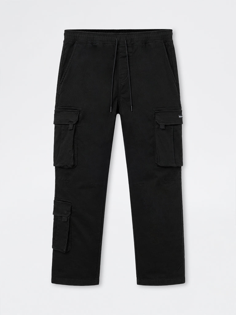 Nuon Black Relaxed-Fit Mid-Rise Cotton-Blend Cargo Pants