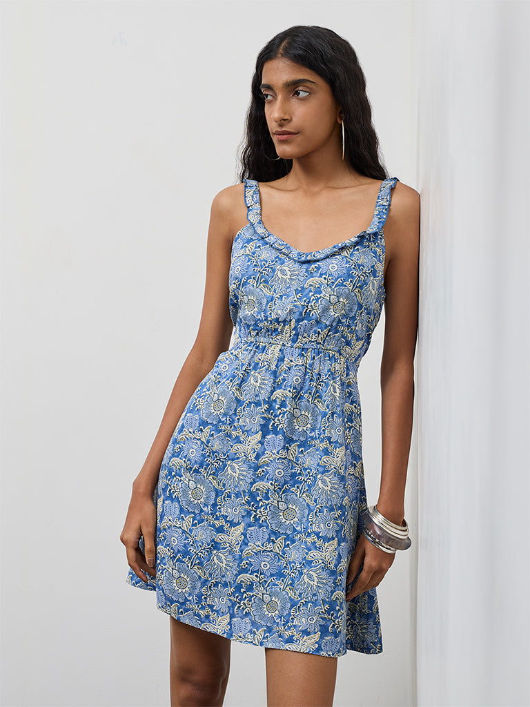 bombay paisley blue dress Buy Bombay Paisley Dark Blue Printed Cotton A-Line Dress from Westside
