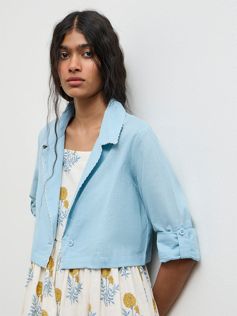 Buy Bombay Paisley White Floral Cotton Tiered Dress With Jacket