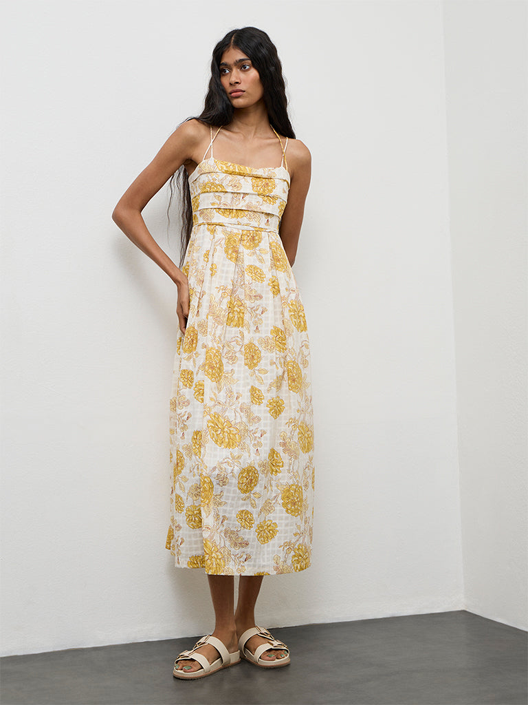 Buy Bombay Paisley Yellow Printed Cotton A-Line Dress from Westside