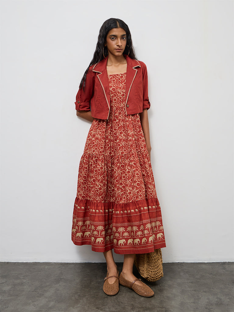 Buy Bombay Paisley Rust Cotton Tiered Dress with Jacket Set from Buy Bombay Paisley Rust Cotton Tiered Dress with Jacket Set from