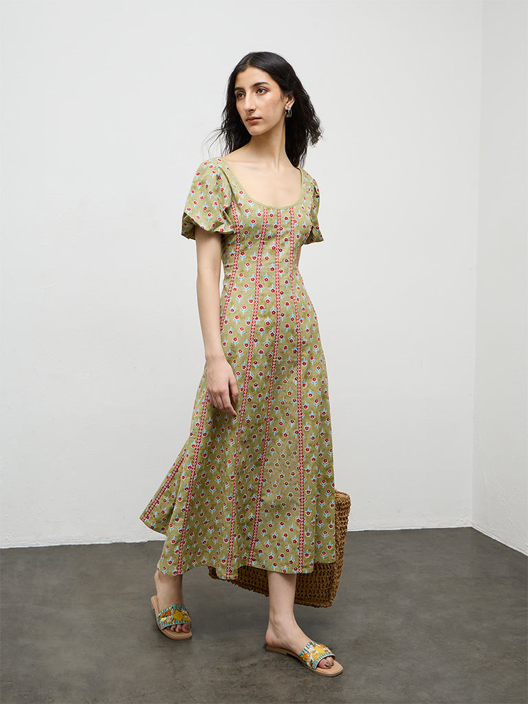 Buy Bombay Paisley Green Printed A-Line Cotton-Blend Dress from Westside Buy Bombay Paisley Green Printed A-Line Cotton-Blend Dress from Westside