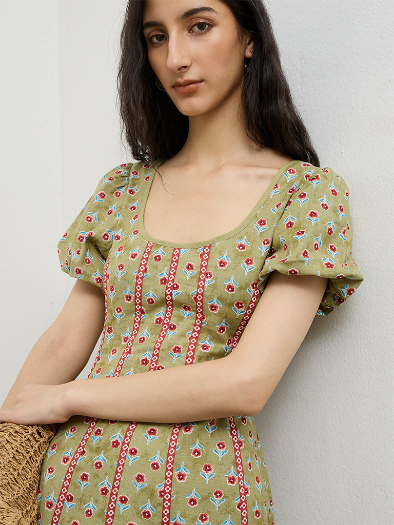 Buy Bombay Paisley Green Printed A-Line Cotton-Blend Dress from Westside Buy Bombay Paisley Green Printed A-Line Cotton-Blend Dress from Westside