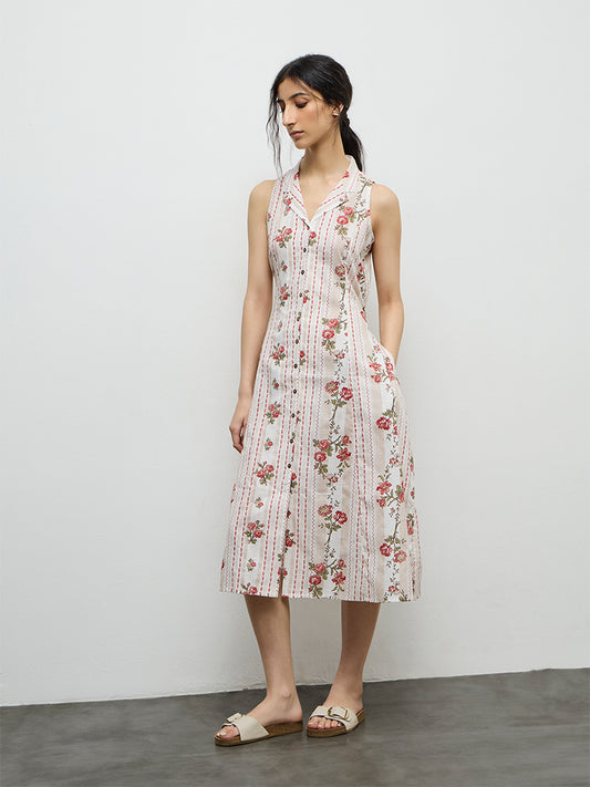 Bombay Paisley Off-White Printed Cotton Shirt Dress