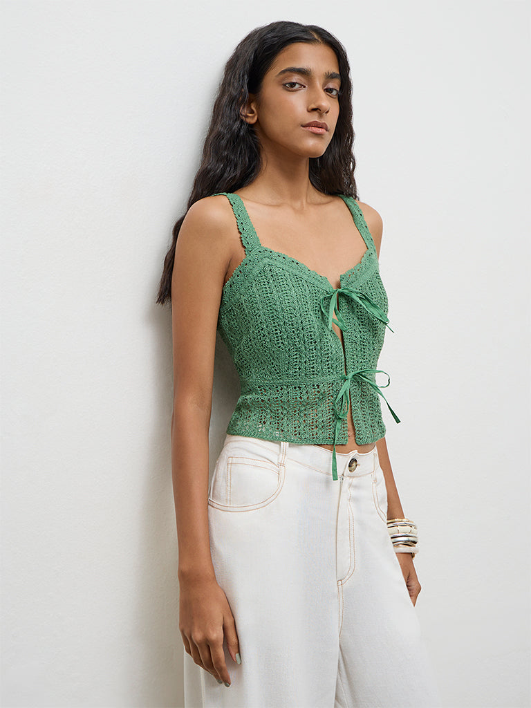 Bombay Paisley Green Crochet Knitted Top