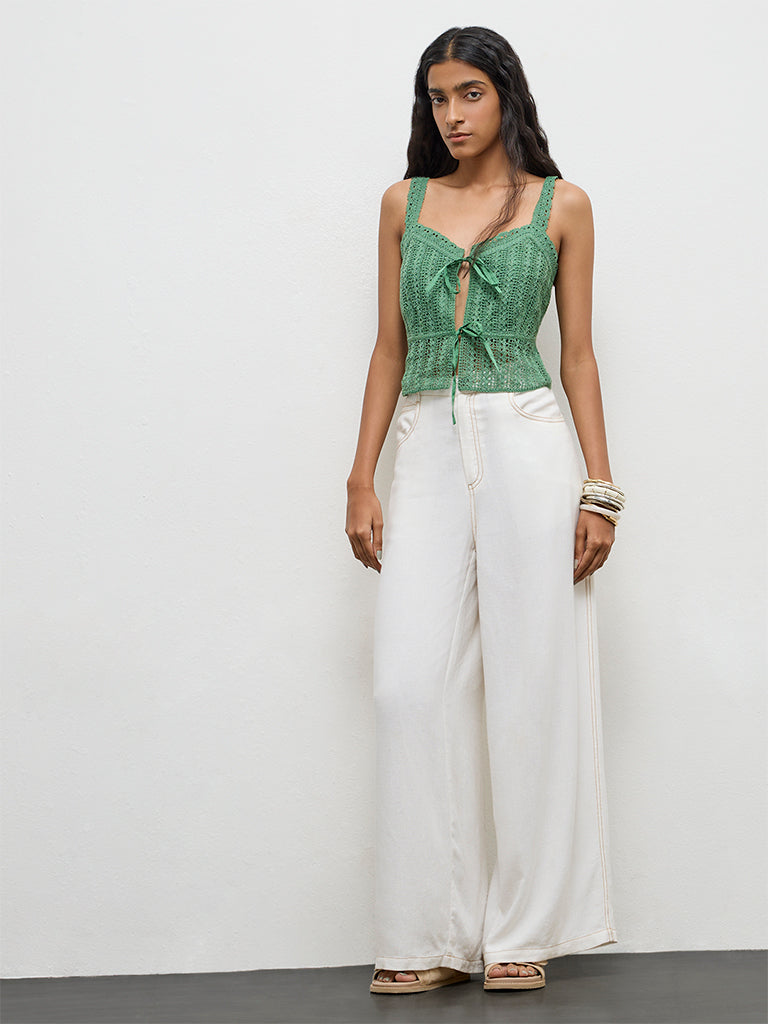 Bombay Paisley Green Crochet Knitted Top