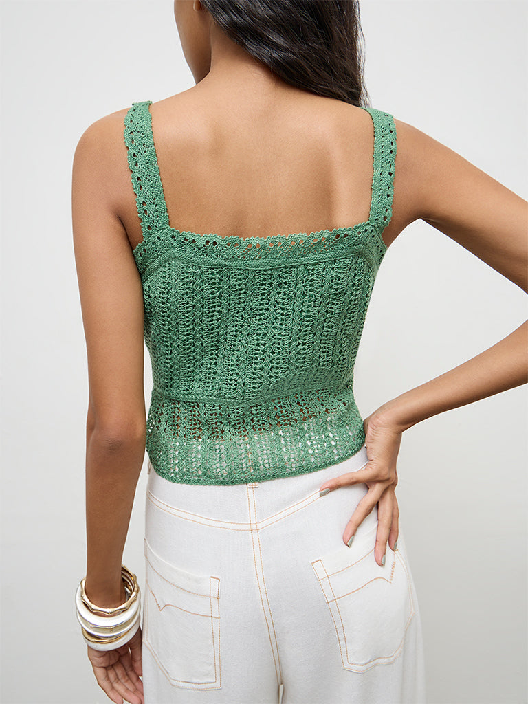 Bombay Paisley Green Crochet Knitted Top