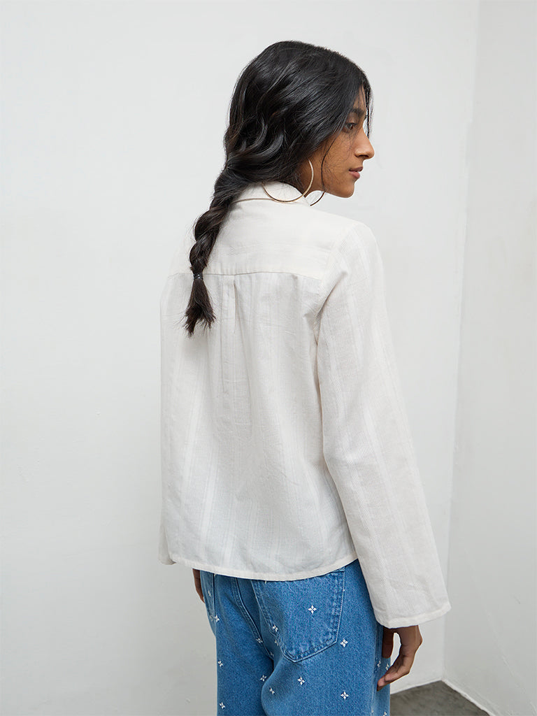 Bombay Paisley Off-White Embroidered Cotton Shirt