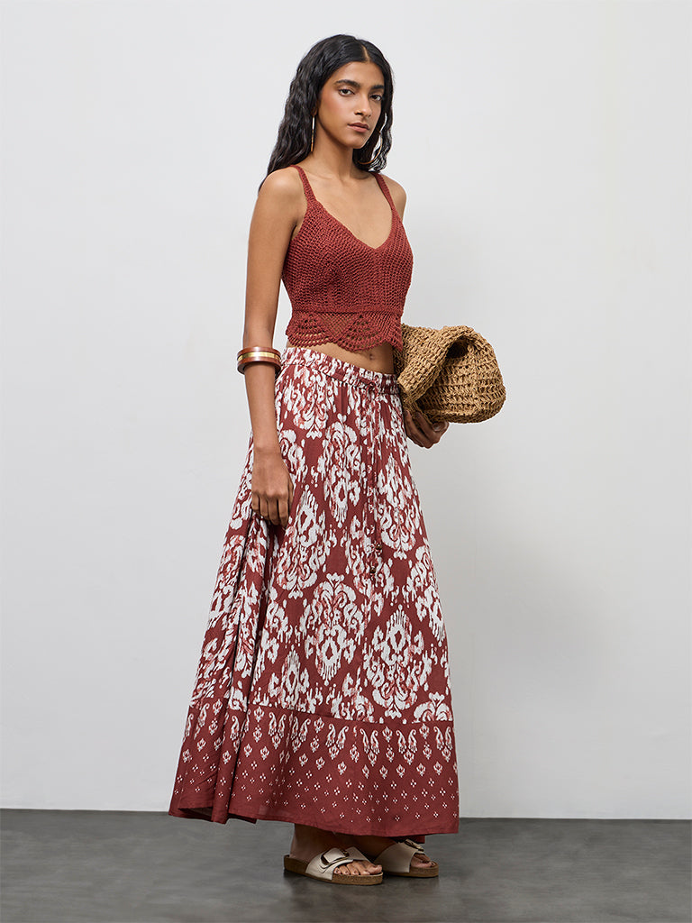 Buy Bombay Paisley Rust Crochet Embroidered Cotton-Blend Top from