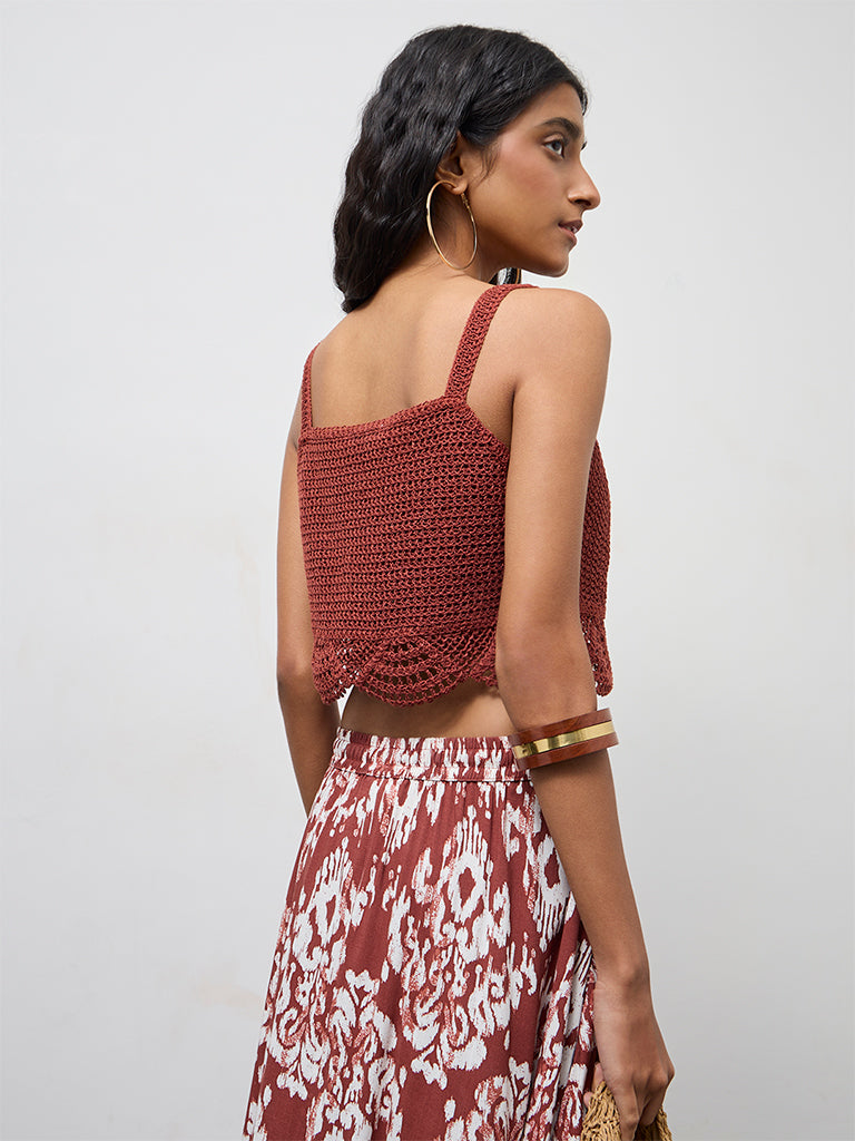Buy Bombay Paisley Rust Crochet Embroidered Cotton-Blend Top from