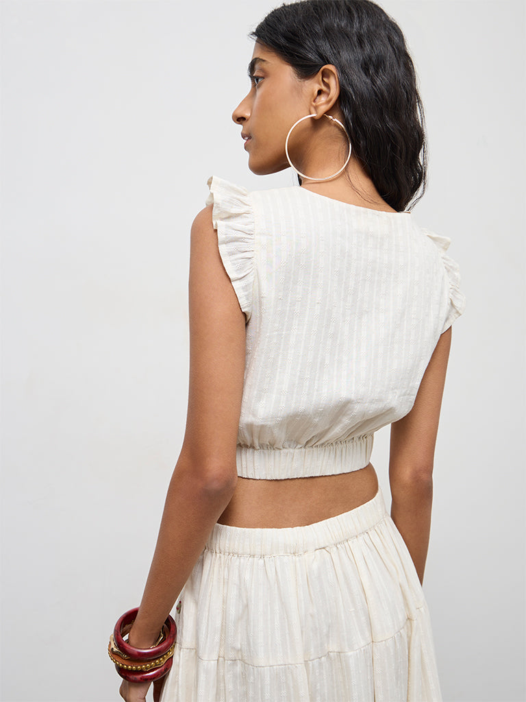 Bombay Paisley Off-White Floral Embroidered Cotton Top