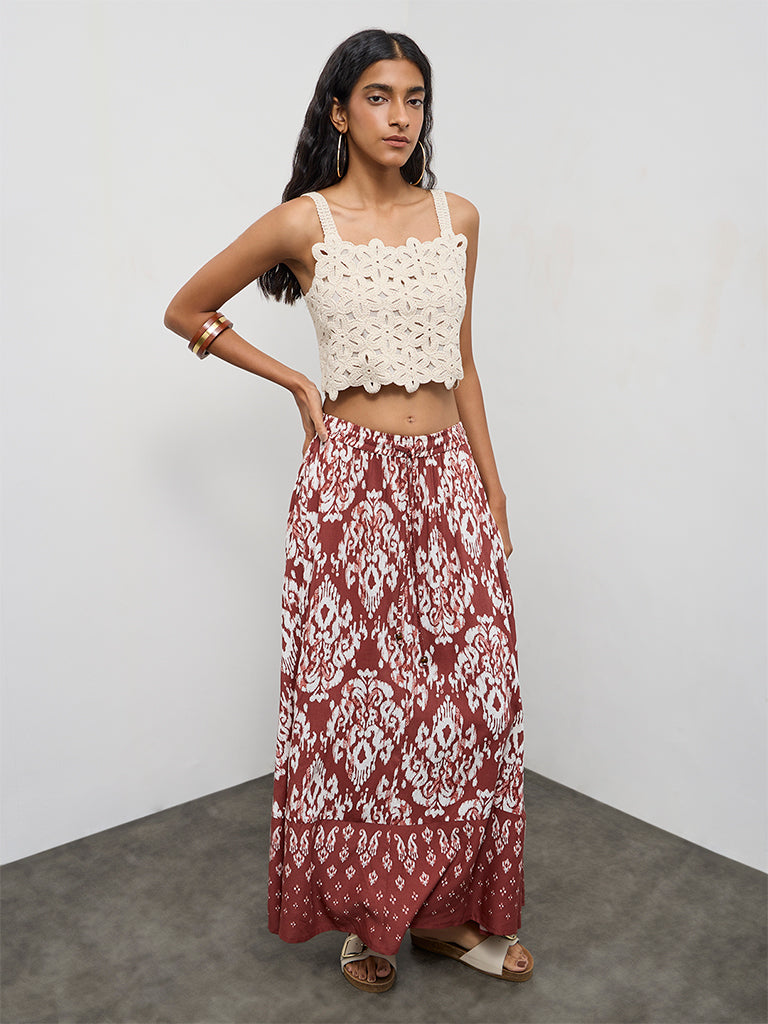 Buy Bombay Paisley Off-White Crochet Embroidered Cotton Top from