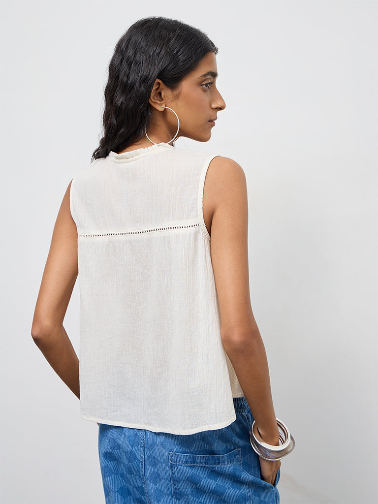 Bombay Paisley Off-White Aztec Embroidered Cotton Top
