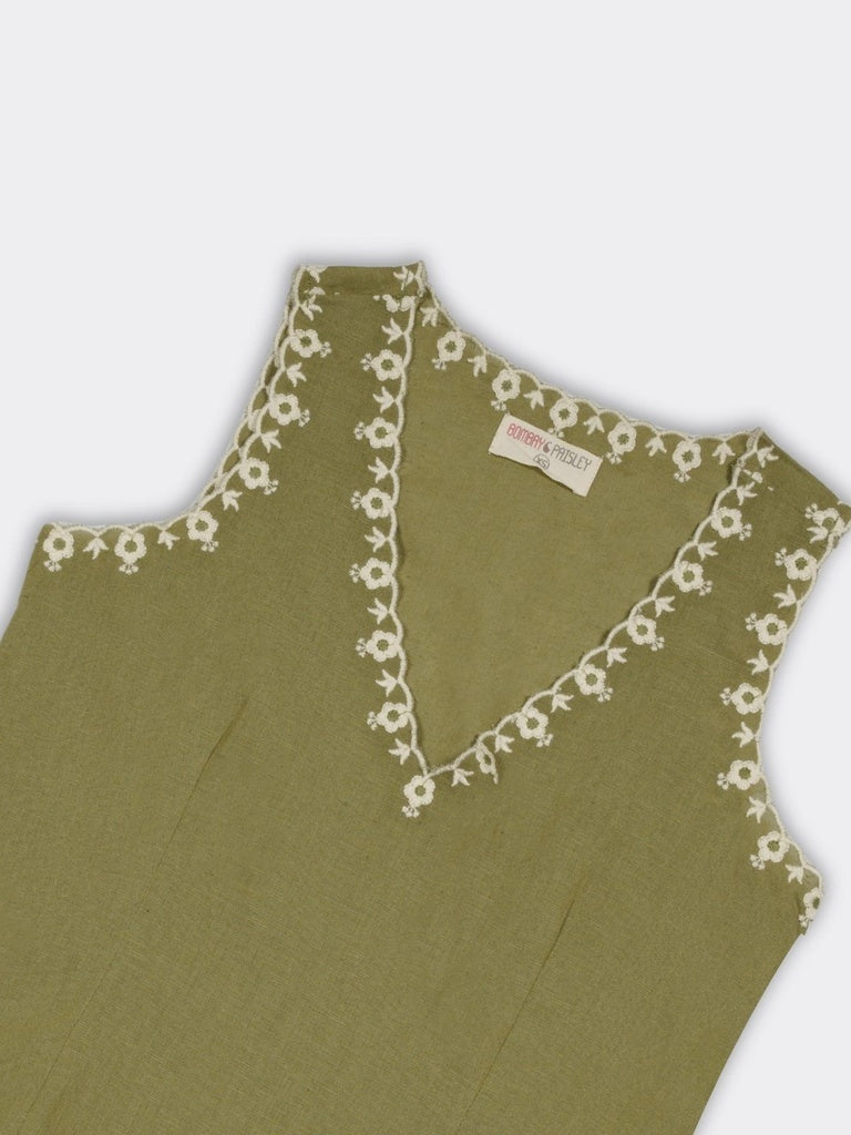 Bombay Paisley Olive Embroidered Cotton-Blend Top