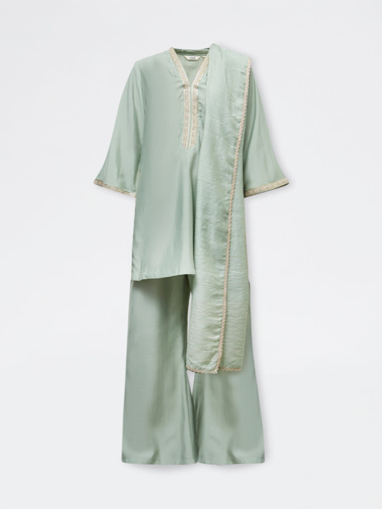Vark Mint Embellished A-Line Ethnic Set